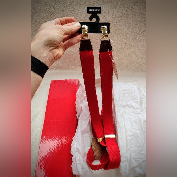 Other - Vintage NWT Bloomingdale's Red Clip-On Suspenders, Men's Braces, X-Style